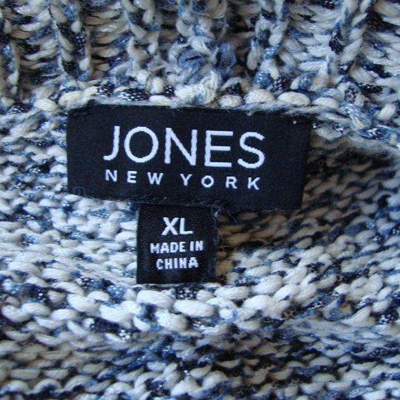 Jones New York Cardigan Shawl Sweater Vest Multicolored Gray Blue White Sz XL - Picture 8 of 10
